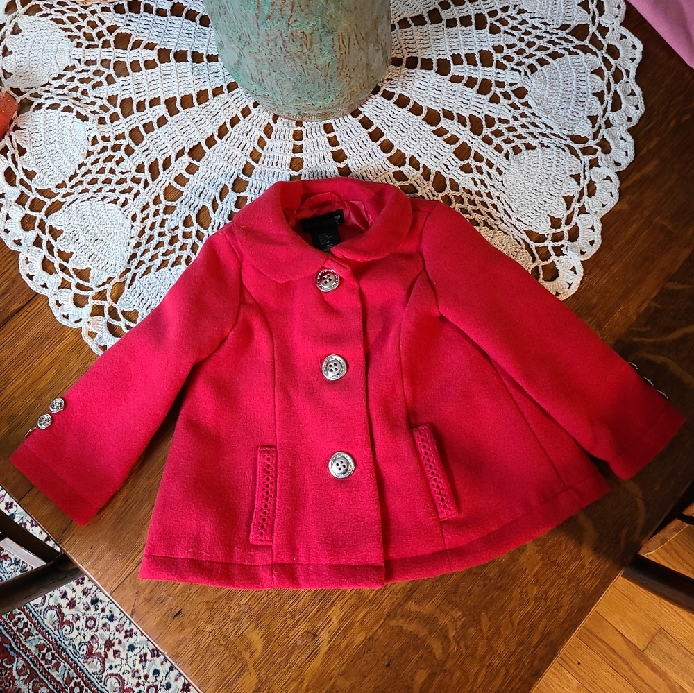 Baby Girl Red Pea Coat